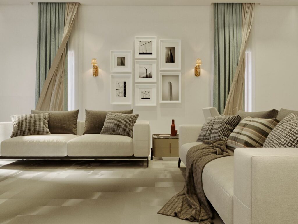 Luxurious living room with stylish sofas and decor in Nigeria.